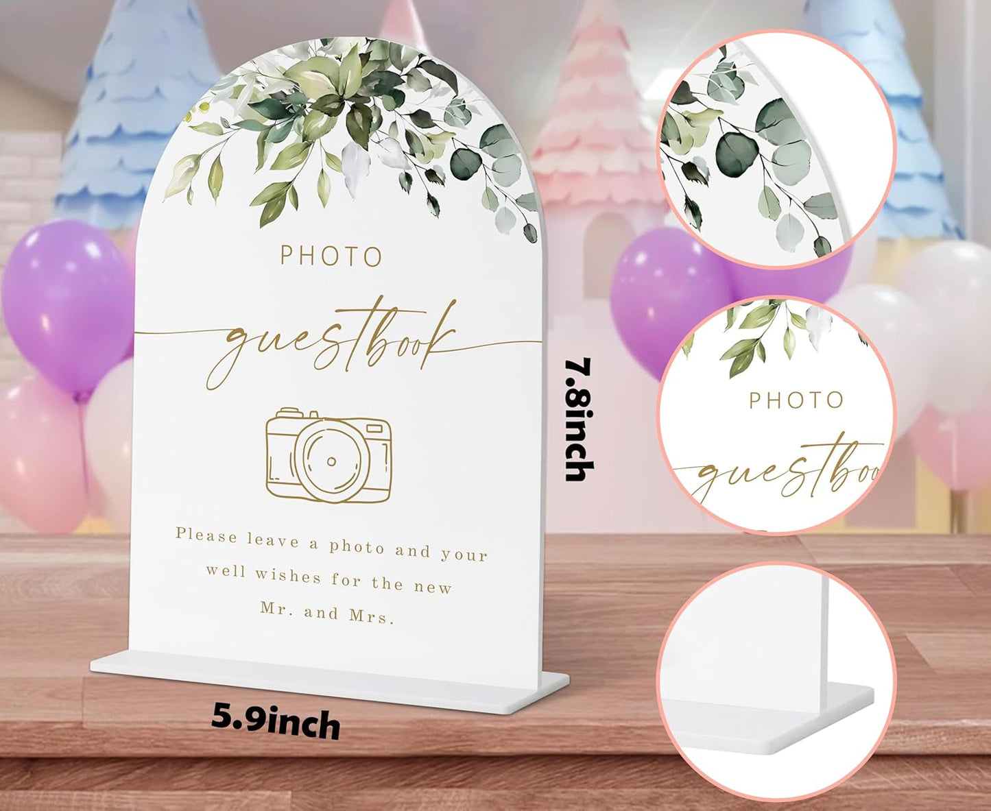 Photo Guestbook Sign, Greenery Gold Bridal Shower Decorations, Wedding Guestbook Sign, Marriage Signs for Ceremony and Reception, Engagement Decorations, Wedding Table Acrylic Decor - 26