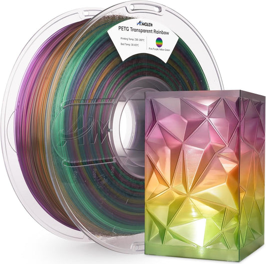 AMOLEN 3D Printer Filament, PETG Filament 1.75mm PETG Multicolor Rainbow -Pink Purple Yellow Green