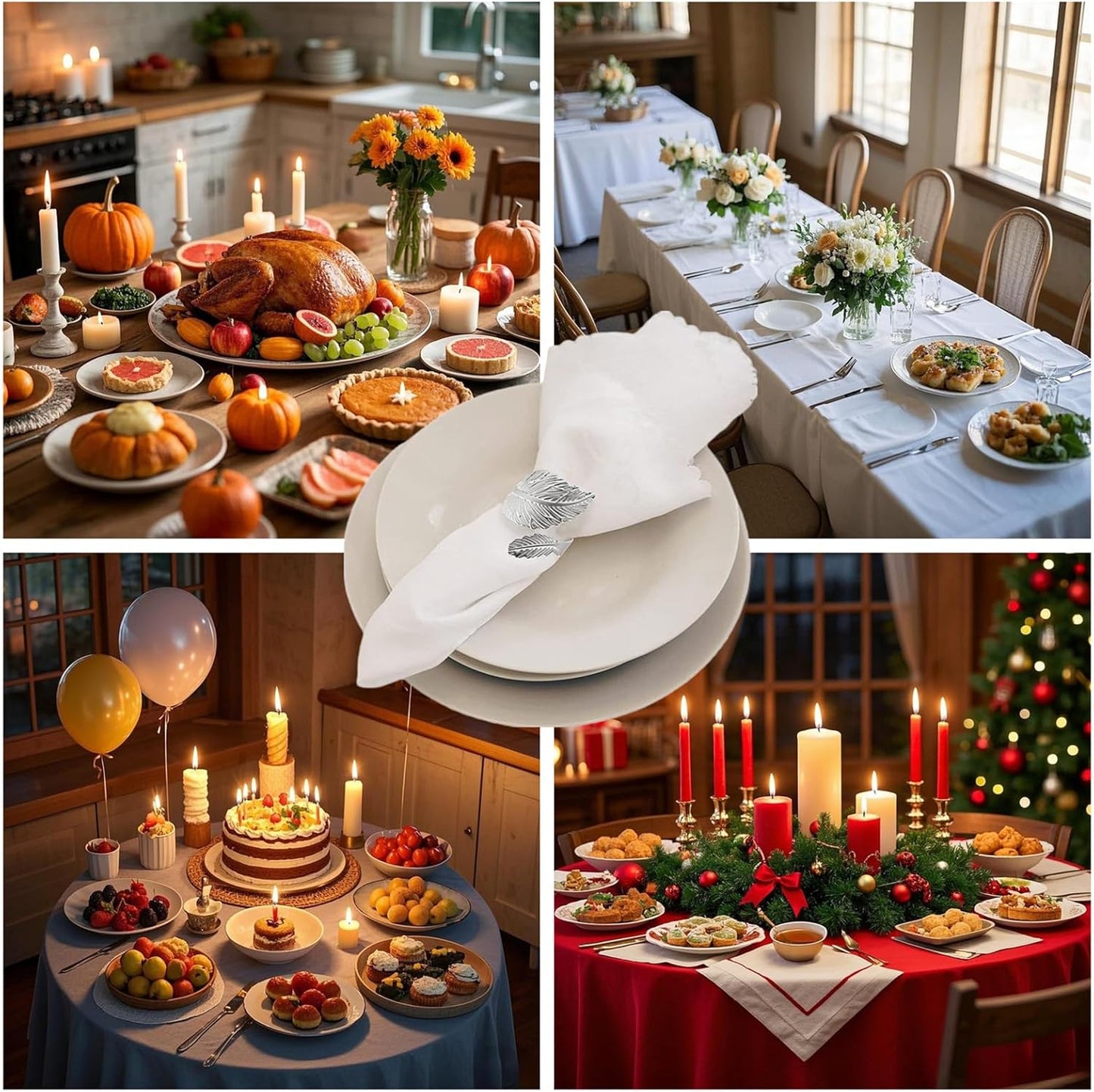 Silver Napkin Rings Set of 50,Metal Leaf Napkin Ring Silver Holders Bulk for Weddings Holiday Dinner Party Fall Halloween Thanksgiving Christmas Dinner Table Decorations