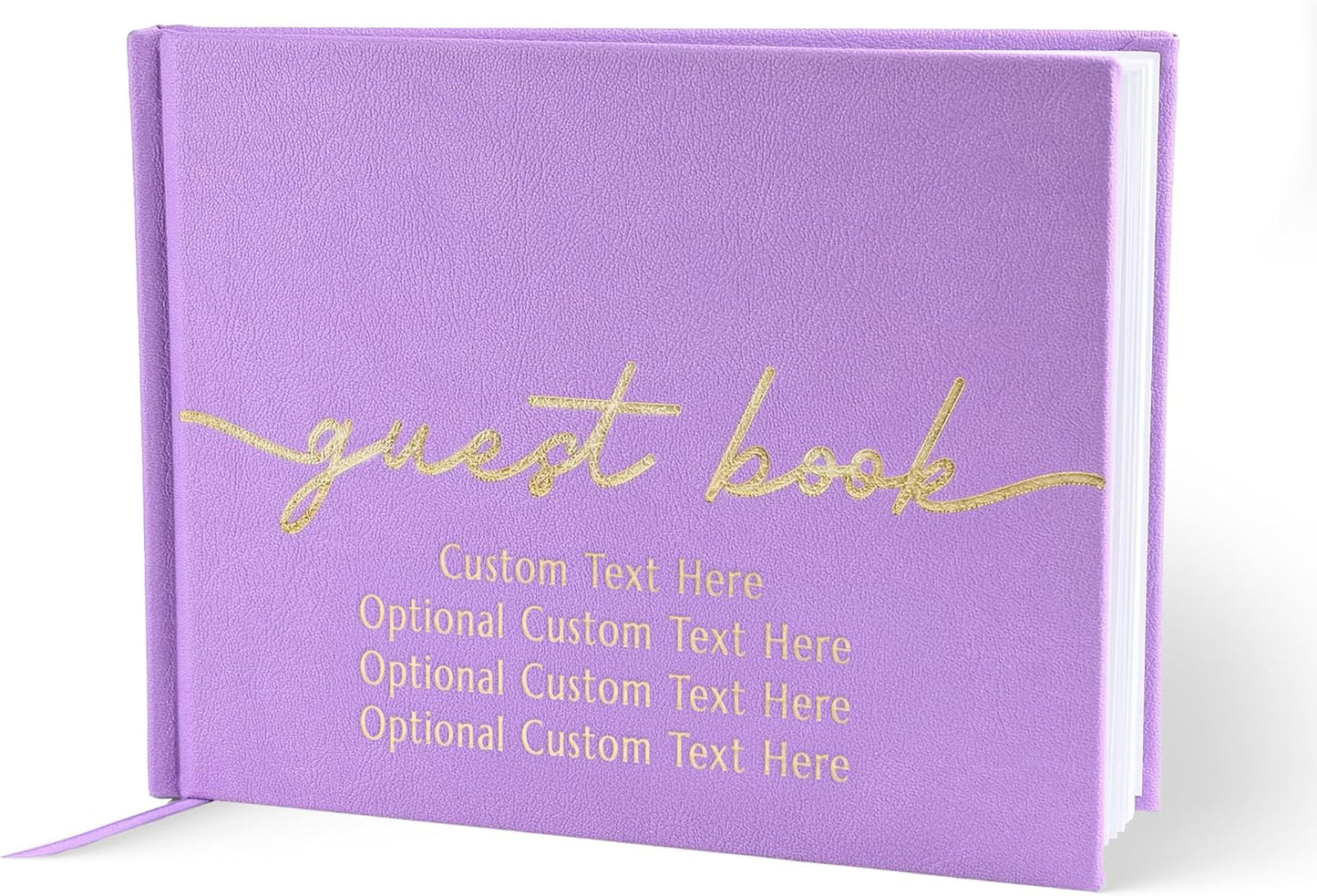Promot Personalized Guestbook for Party (Lavender Purple) - 110 Lined Pages in Wood-Free Vegan Leather Hard Cover - Wedding Guest Book Sign in and Photos, Baby Shower, Birthday or Graduation