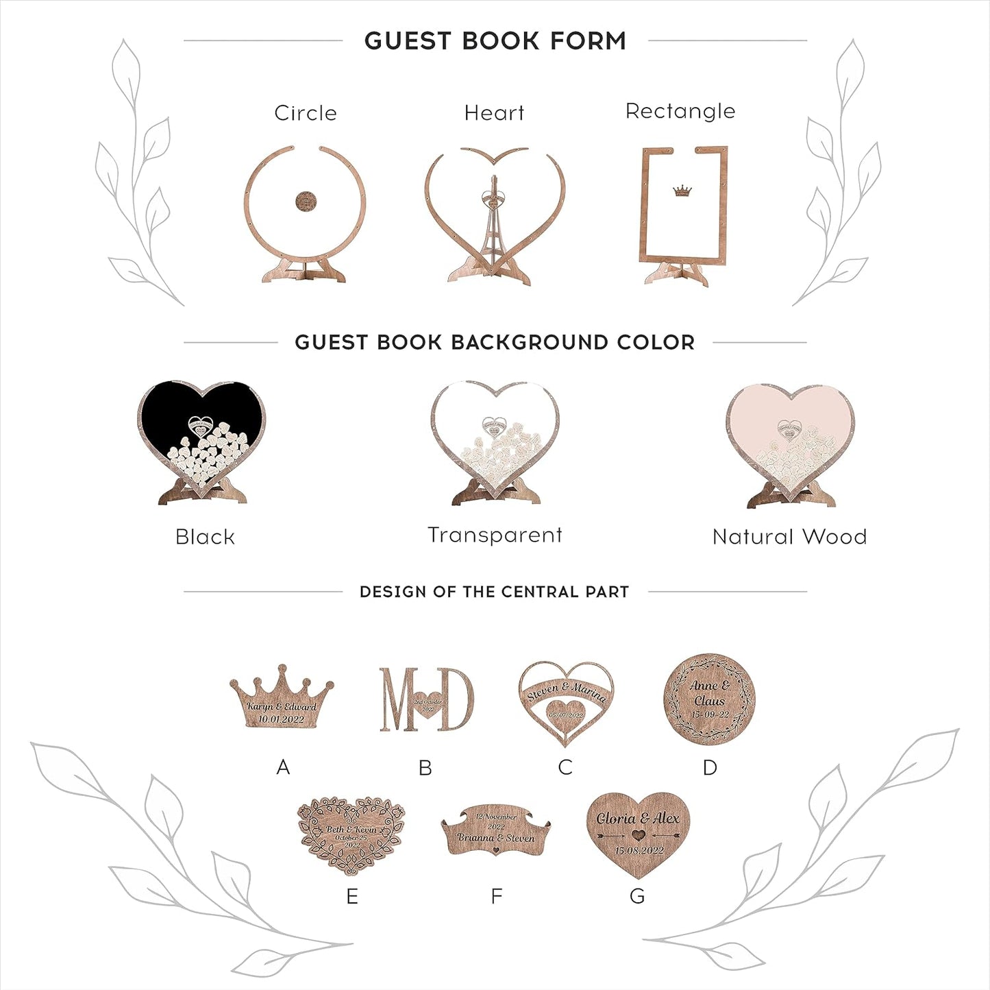 Rustic Wedding Guest Book - Heart Frame Wedding Guest Book - Guest Book Sign - from 30 to 300 Guests - Wedding Decor - Wooden Drop Box - Handcrafted - Personalized Wedding Guest Book Alternative