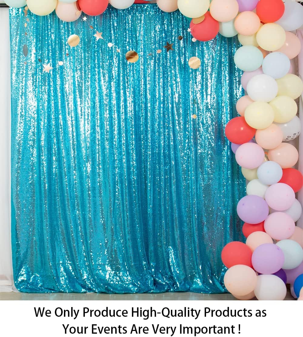 ShinyBeauty Turquoise Sequin Backdrop Curtain | 2 Panels 5Ft x 10Ft Glitter Wedding & Photography Background | Shimmer Curtains | Payette Sequin Aqua Blue Fabric Backdrop