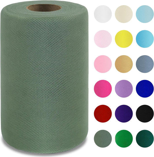Moss Green Tulle Fabric Roll 6" by 100 Yards (300 ft) Soft Tulle Spool for DIY Crafting Favor Supplies, Tutus, Wedding, Party Decorations, Gift Wrapping