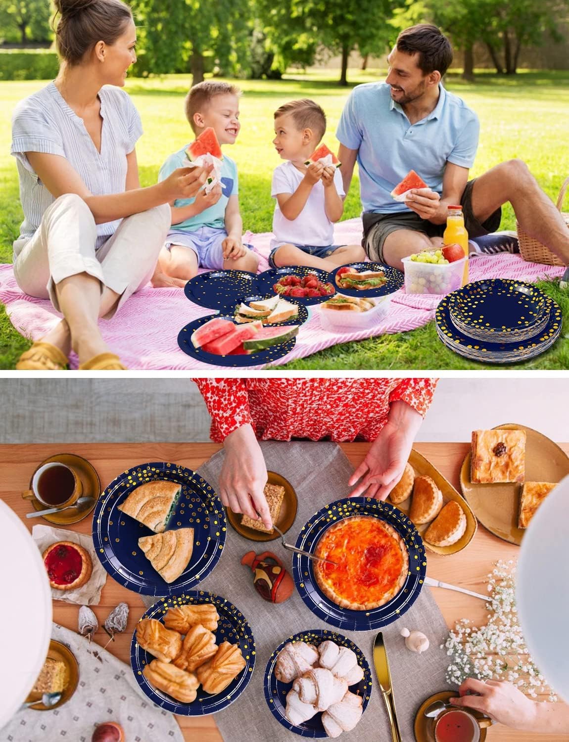 141 Pieces Navy Blue Gold Party Supplies, Party Dinnerware Sets Include Paper Plates Napkins Cups Silverware, for Wedding Bridal Shower Engagement Birthday Parties Decoration -20 Serves