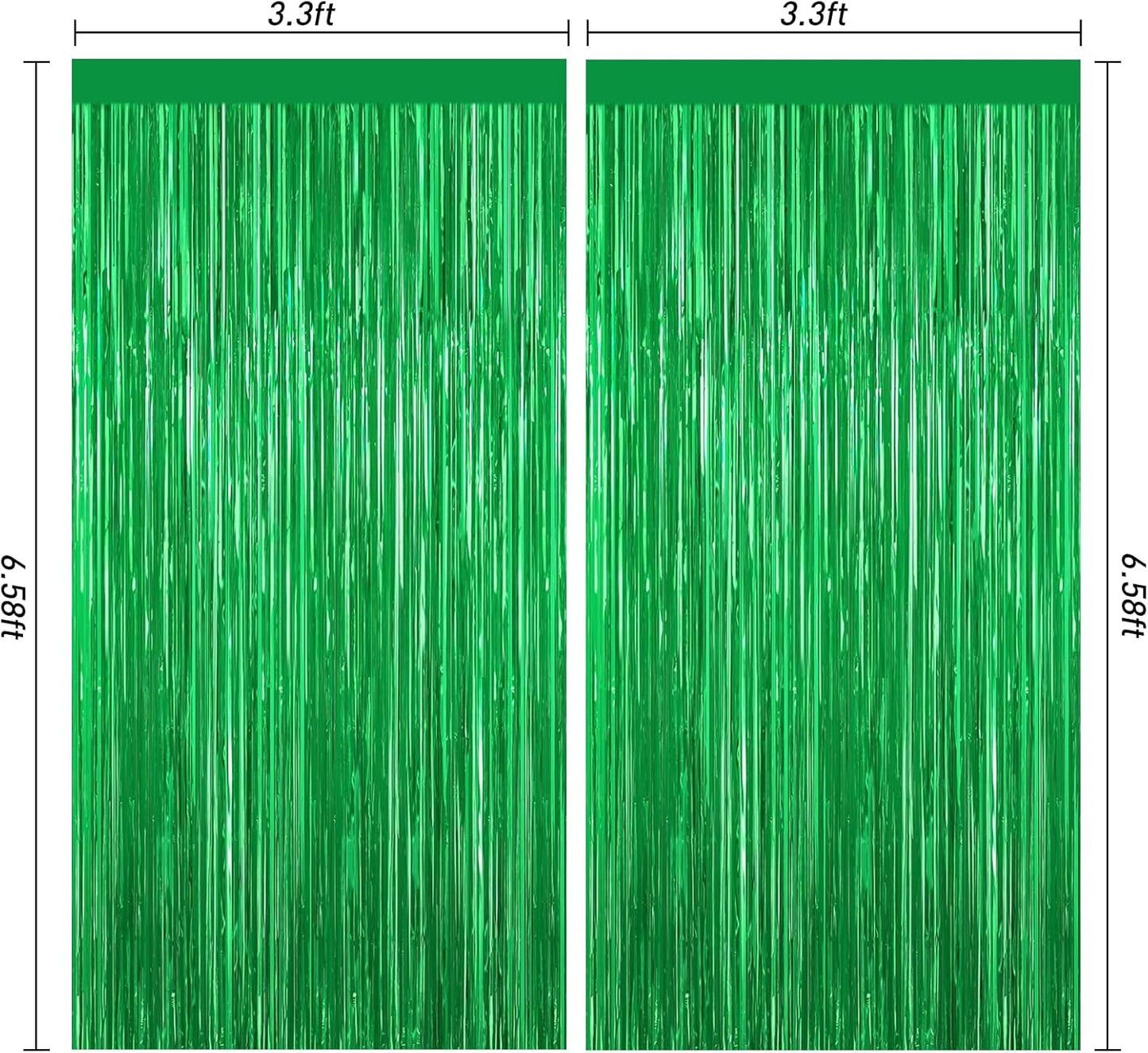 Green Foil Curtain Backdrop, 2Pack Green Metallic Tinsel Foil Fringe Curtains Photo Booth Props for Birthday Wedding Engagement Baby Shower Bachelorette Christmas Celebration Jungle Party Decorations