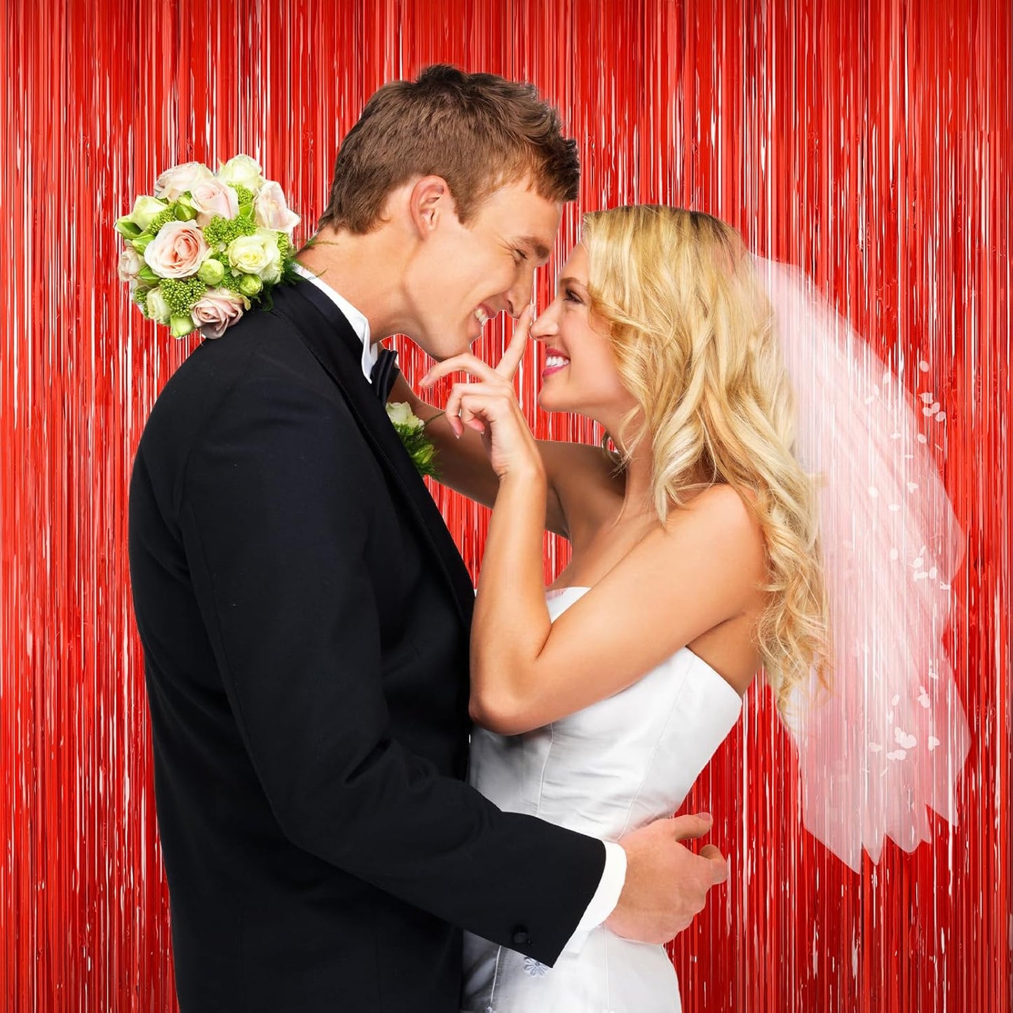 Red Tinsel Backdrop, 2Pack Fringe Curtains, Red Foil Tinsel Party Streamer Backdrop Curtains, Engagement Wedding Photo Backdrop Party Decorations for Wedding Anniversaries Christmas Baby Shower Decors