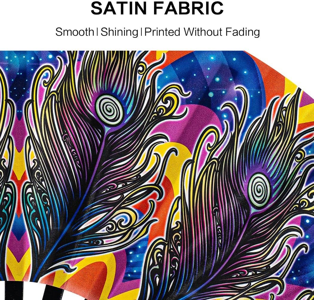 13" Large Rave Fan Bamboo, Folding Clack Hand Fans Foldable for Men Women, Boots on the Ground Poping Fan for EDM Festival Line Dance Decoration, (Peacock, Large 13")