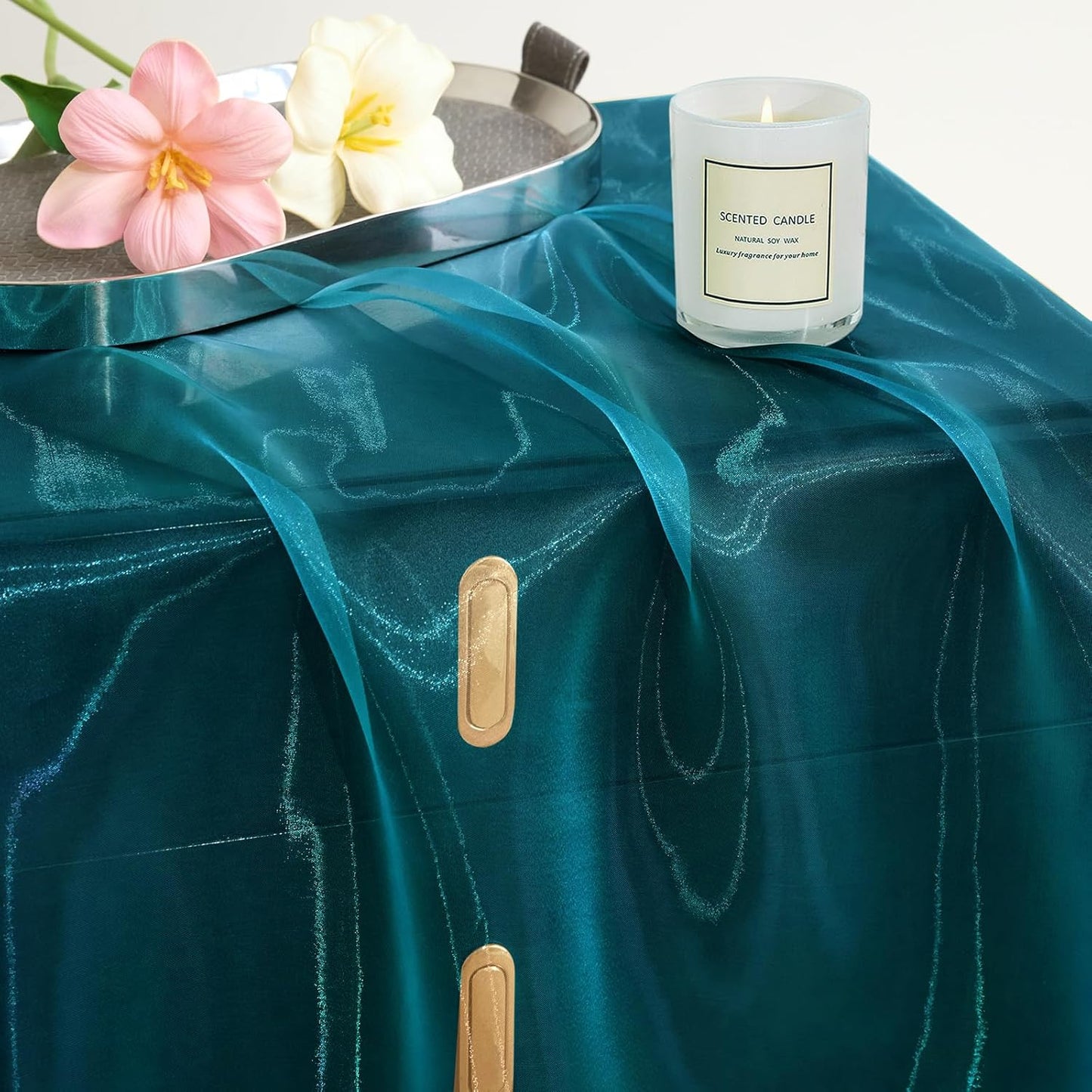 P Pothuiny Sheer Organza Fabric by The Yard, 1 Yard x 60 Inch Wide Bridal Teal Organza Tulle Fabric Roll Shiny Gauze Fashion Dress Sewing Craft for Wedding Party Decorations Backdrop