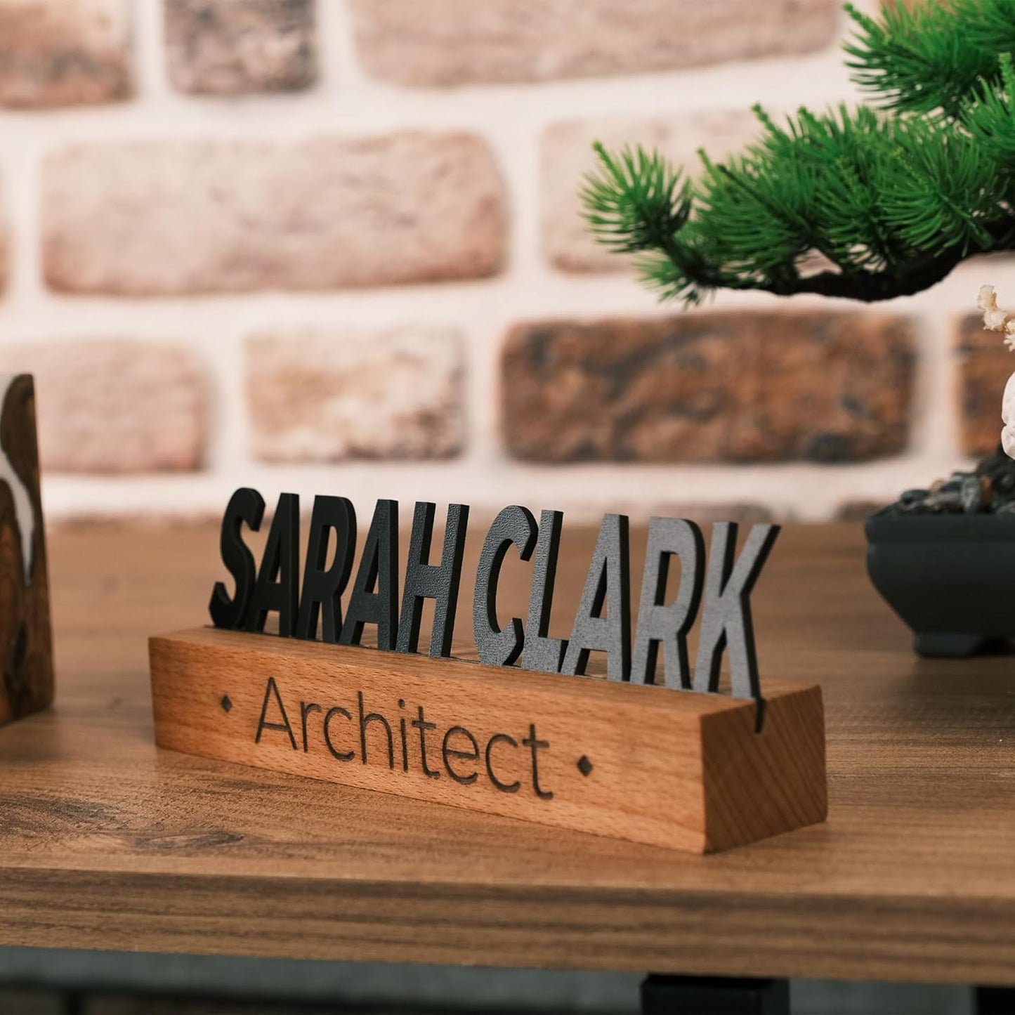 Custom Desk Name Plate with Engraved Title – Personalized Wooden Office Name Sign – Unique Handmade Beech Base Gift for Boss, Coworker, Teacher, or Professional – Modern Desktop Name Decor