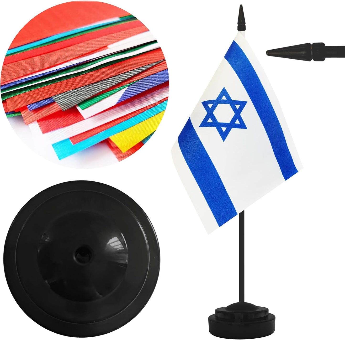 12 Pack Israel Desk Flags, Israeli Desktop Flag, Small Miniature Office Flags with 12" Black Pole and Black Base, Offices, Classroom, Home, Festival Decoration (Israel)
