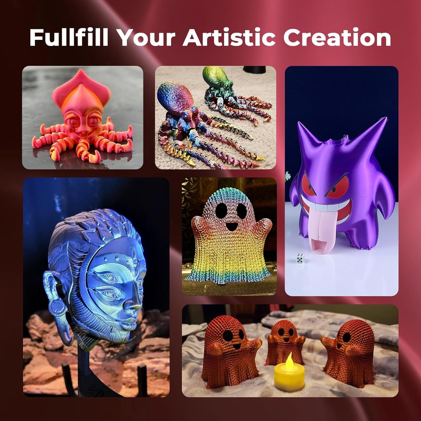 AMOLEN Silk PLA 3D Printer Filament, Silk Dual Color Red Black PLA Filament 1.75mm, Shiny Coextrusion PLA Filament, Color Change 3D Printing Filament 1KG/2.2lb