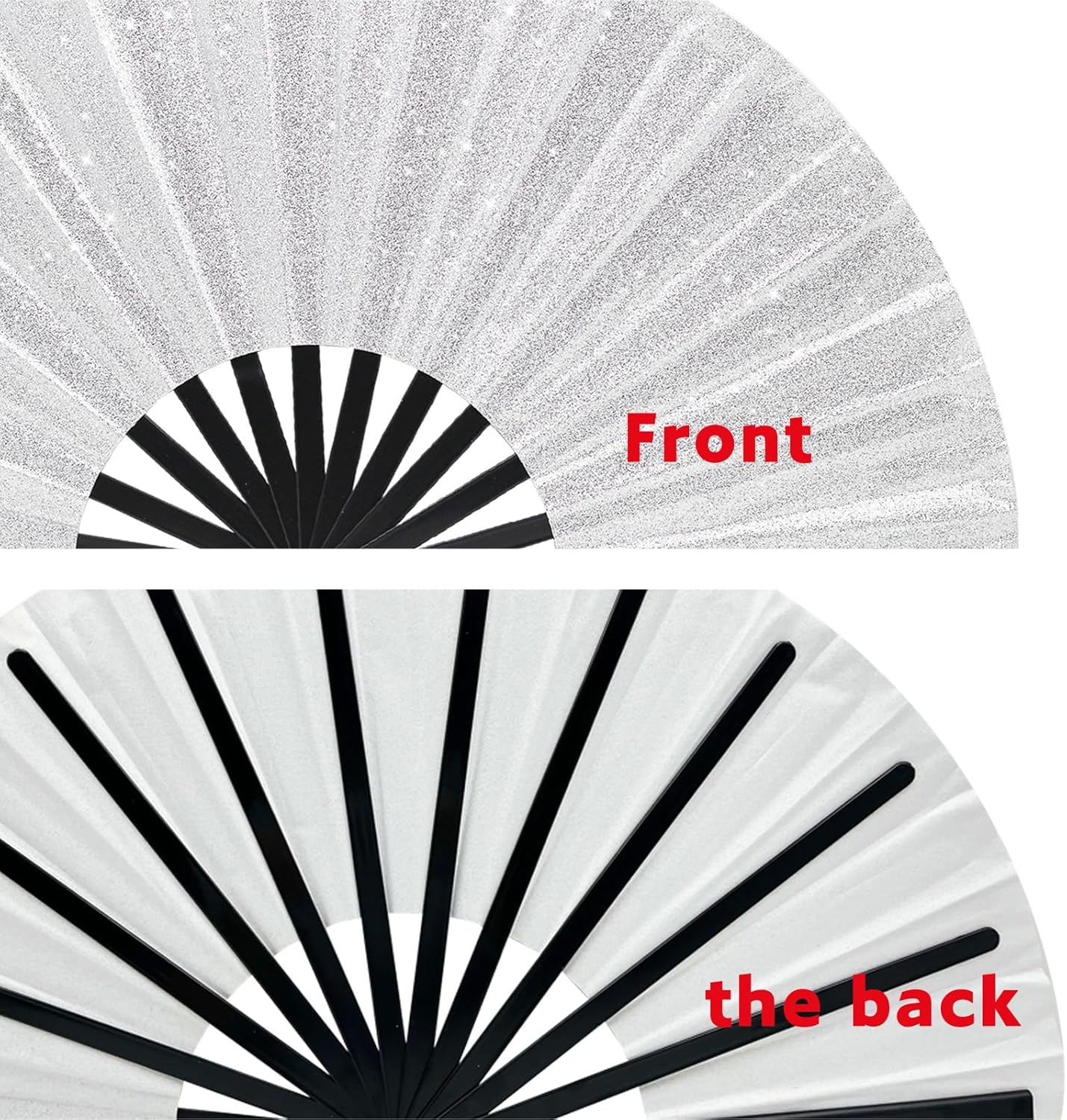 Glitter bling Large Folding Fan-Hand Fan Rave Clack Popping Fan for Line Dancing Clacking Fans for Boots On The Ground Dance, Party for EDM, Music Festival, Hot Flashes, Party, Decoration(2pcs silver)