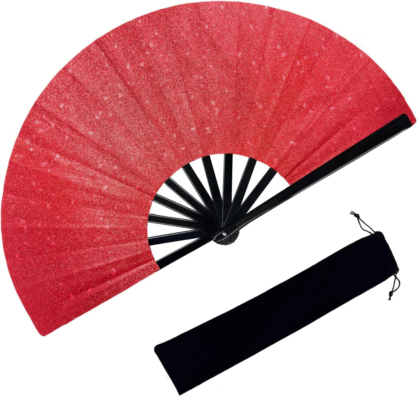 Glitter Large Fans Red Fans for Line Dancing Boots on The Ground Fan Shiny Popping Clacking Fan Hand Fans for Women Foldable Rave Accessories for Festival, Party, Club, Dance