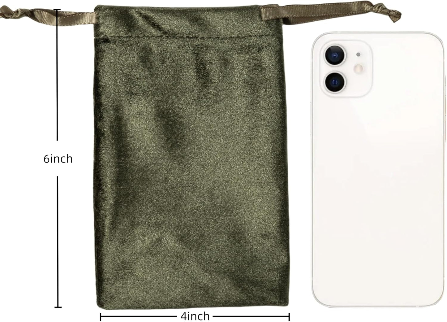 QIANF 12pcs Moss Green Velvet Drawstring Bags 4x6 inches Glossy Small Velvet Cloth Gift Bags Jewelry Pouches for Jewelry Storage Wedding Party Favor Christmas