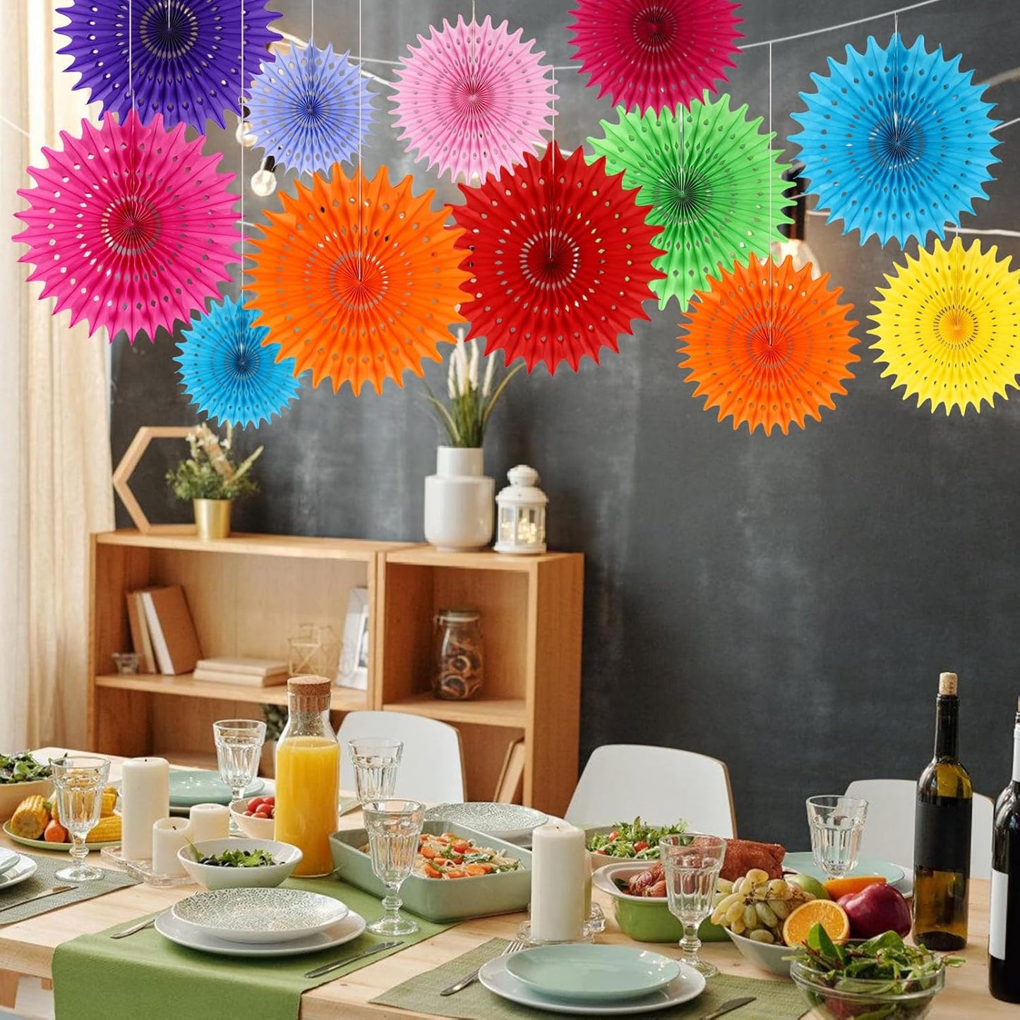 BestoFun 12PCS Paper Fans Mexican Party Decorations Tissue Paper Flowers Decorations for Girl Groovy Birthday Baby Shower Wedding Bachelorette Room Wall Hanging Décor