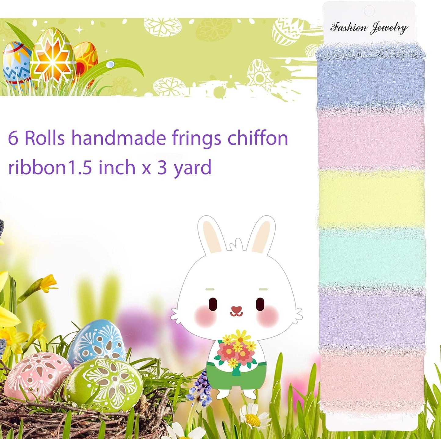 6 Rolls Handmade Fringe Chiffon Silk Ribbon 1.5" x 3 Yd Colorful Ribbon for Wedding Invitations, Bridal Bouquets, Gifts Wrapping, DIY Crafts (Macarons Color Set)