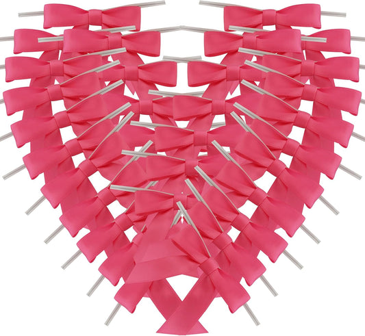 50pcs 2-1/2" Hot Pink Satin Ribbon Bows with Twist Tie Bows for Christmas Gift Packing&Wrapping (Hot.Pink)