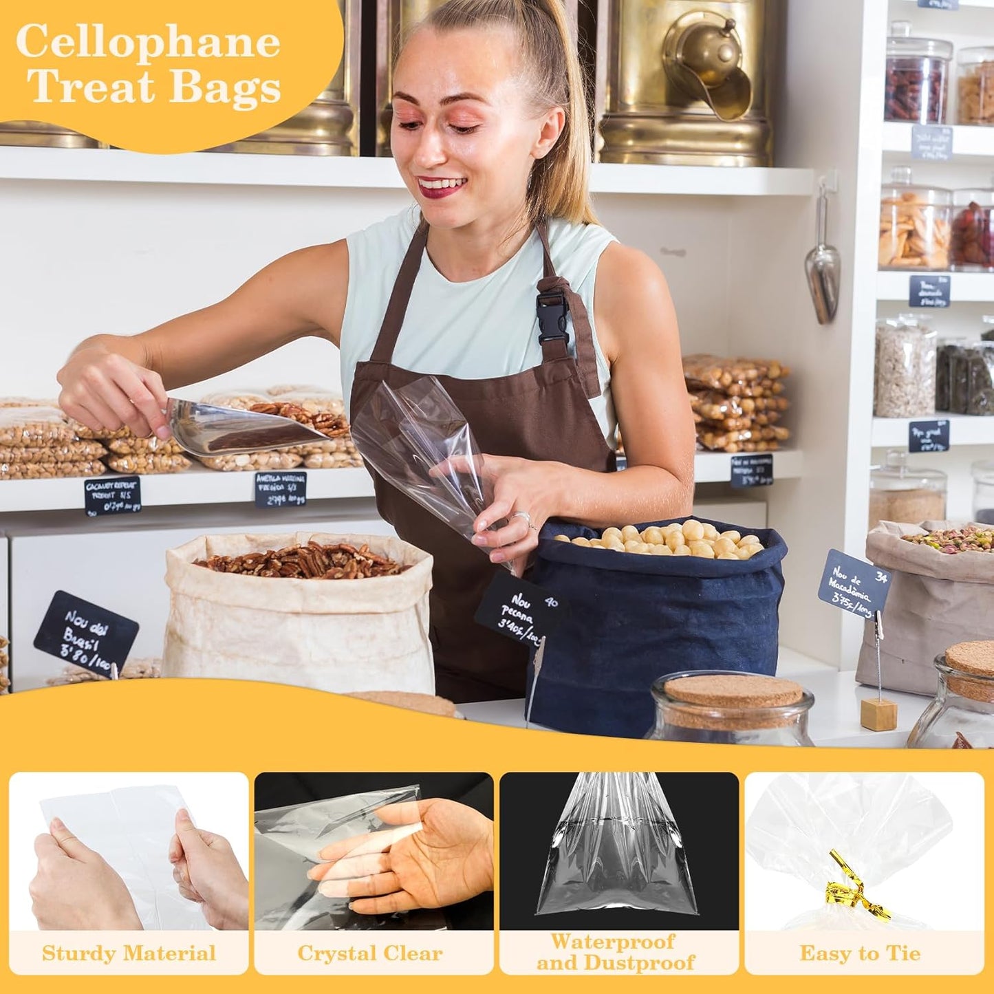 100 PCS Cellophane Treat Bags, Cidenbio 6x10 In Clear Cellophane Gift Bags with Twist Ties Plastic Goodie Bag for Party Favor Cookie Candy Popcorn Bakery Chocolate Gift Wrapping