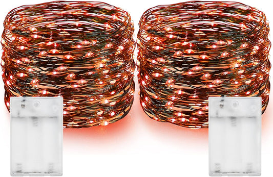 Dazzle Bright Halloween Fairy String Lights, Total 40FT 120LED Copper Wire Battery Operated Waterproof Lights, Halloween Decorations for Indoor Home Outdoor Garden Patio Yard Party Decor (Orange)