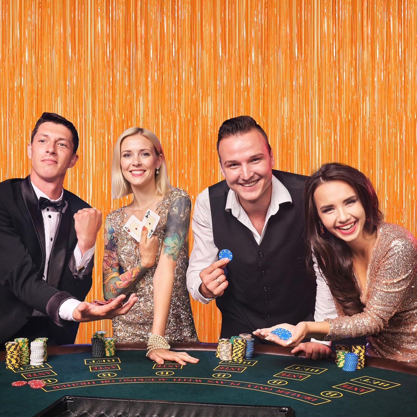 2Pack Orange Backdrop Curtains, Orange Tinsel Backdrop, Metallic Party Streamer Fringe Curtains, Foil Curtains Birthday Party, Curtain Backdrop for Baby Shower Bachelorette Xmas Party Halloween Decors