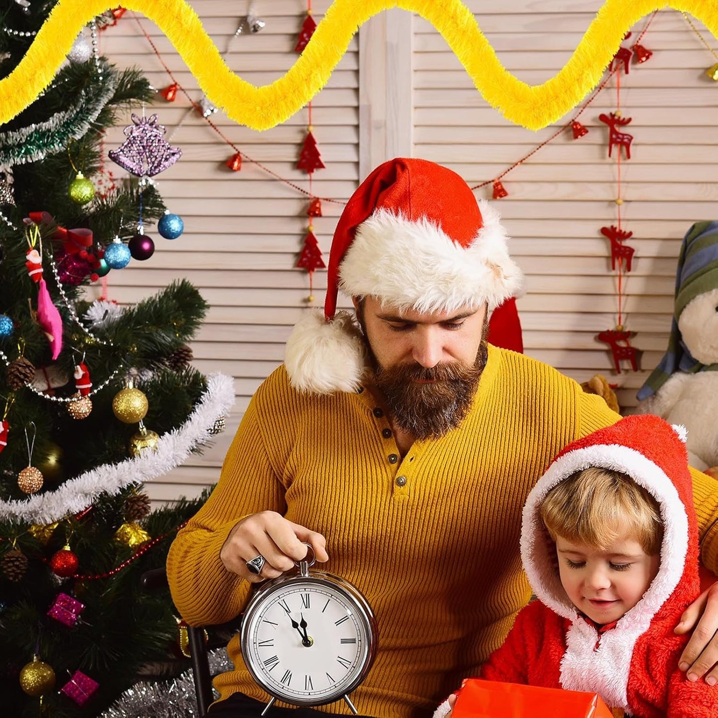 25 Feet Macaron Yellow Christmas Tinsel Garland, Metallic Foil Twist Garland Wall Hanging Tinsel Banner Backdrop for Parade Floats, Easter, Mother's Day, Birthday Party Decorations (4in x 25ft)