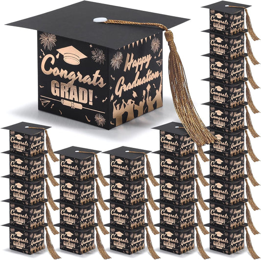 COTOPHER 36 Pack Mini Graduation Cap Gift Boxes with Tassel, Class of 2025 Graduation Candy Boxes Centerpieces for Tables Party Decorations, Small Treat Chocolate Box Graduate Favors Supplies