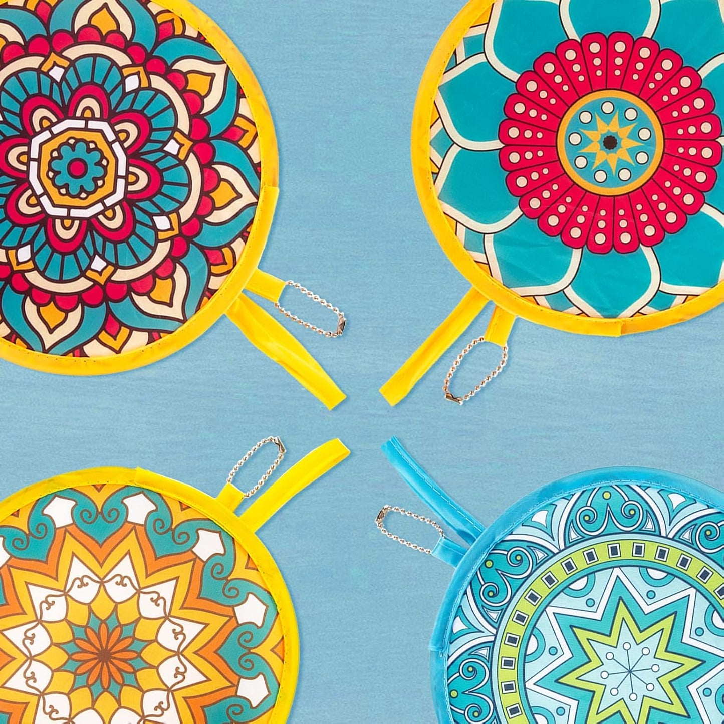 4pcs Mandala Round Foldable Hand Fan Japanese Foldable Fan Style Handheld Compact Cooling Fans,Round Folding Fan for Outdoor Games,Xmas Decoration,Festival,Party Favors,Travel,Events