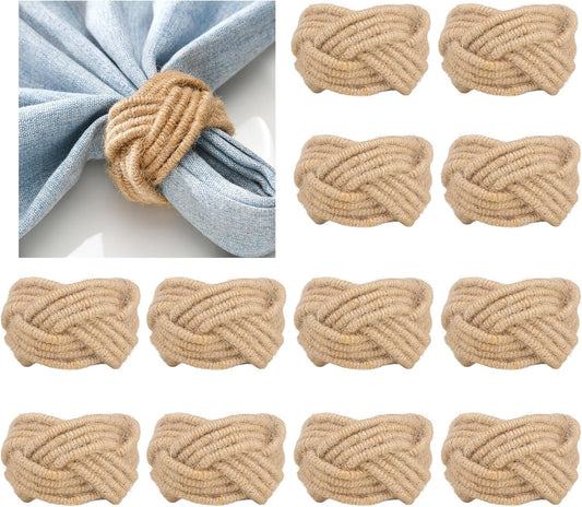 Woven Napkin Rings Set of 12, Farmhouse Burlap Cotton Yute Napkin Rings for Holiday Dinner Birthday Wedding Thanksgiving Christmas Banquet Party Decoration of Table Setting Decor(Yute 12)