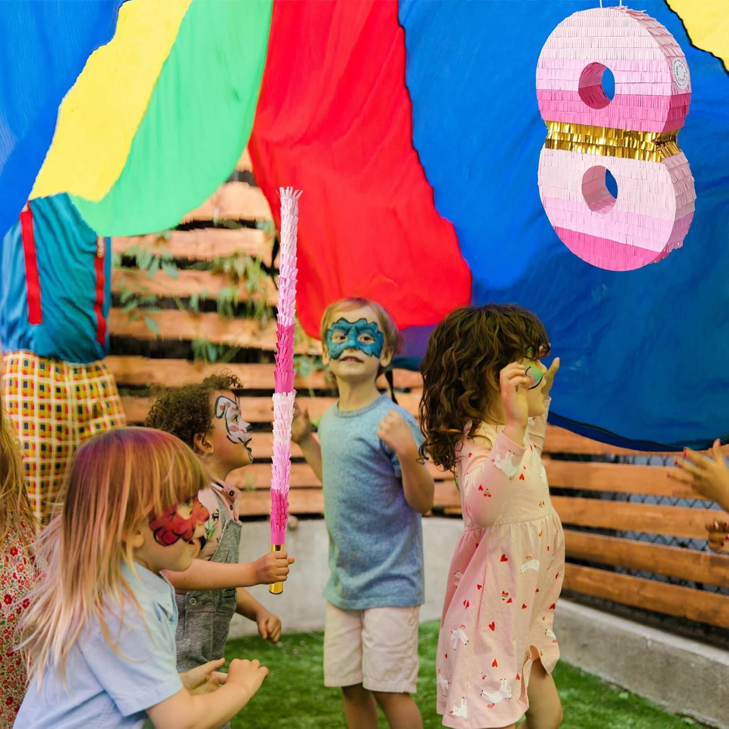 PCFING 20 Inch Number 8 Piñata Pink Gold with 30 Inch Piñata Stick Blindfold Confetti for Boys Girls Adults Birthday Party Decorations, Anniversary Celebration, Fiesta
