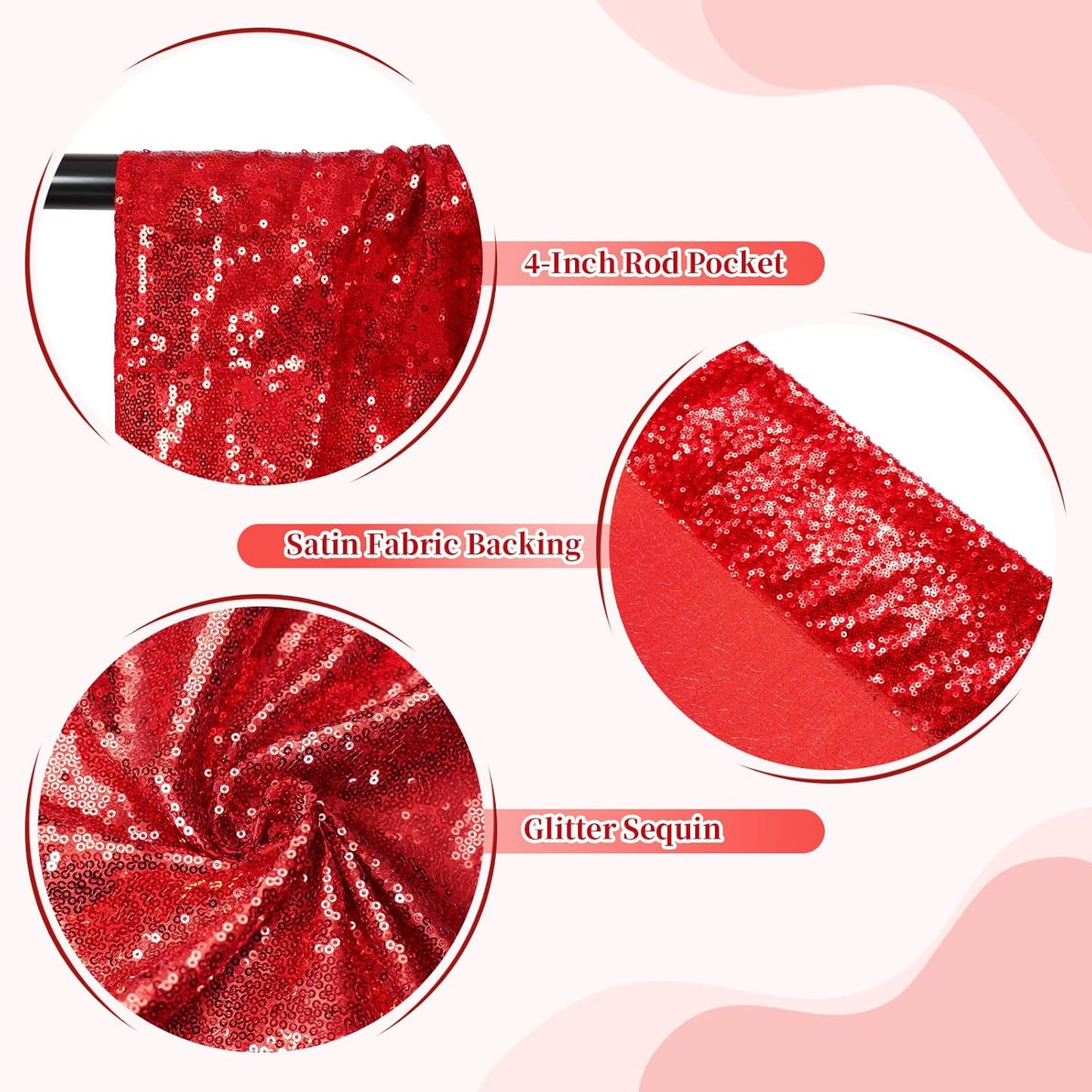 SquarePie Sequin Backdrop Less Transparent Background Sparkly Curtain for Wedding Christmas Party 6FT x 8FT Red