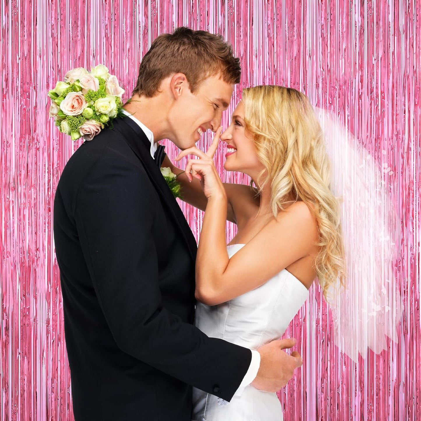 Pink Party Decorations, 2Pack Glitter Pink Backdrop, Metallic Tinsel Backdrop Fringe Curtains Backdrop Curtains, Photo Backdrop Party Supplies Wedding Engagement Christmas Birthday Party Decorations