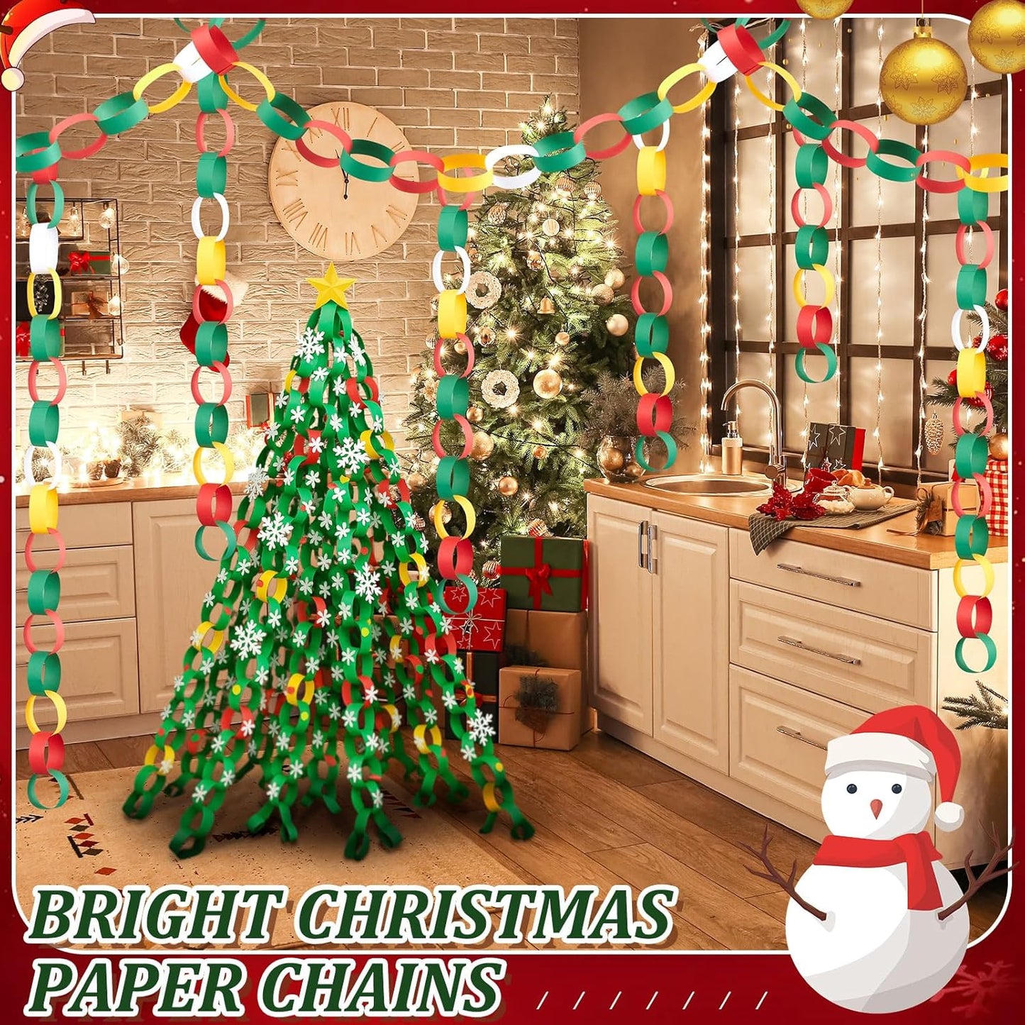 Lincia 600 Sheet Halloween Paper Chain Garland, Construction DIY Crafts Chain Strip for Fall Thanksgiving Party Decor, 1x8 Inch with Double Sided Tape (Christmas)