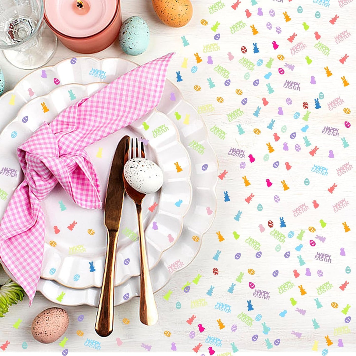 2000Pcs Easter Table Confetti, Bunny Rabbit Egg Chicken Shape Glitter Metallic Foil Table Scatters Spring Party Decorations