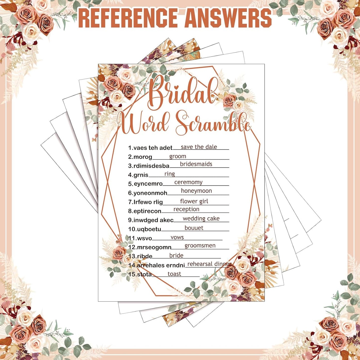 Estune 331 Pcs Bridal Shower Games Supplies, 5 Sets 250 Pcs Wedding Cards 1 Put a Ring on It Bridal Shower Games with 60 Rings and 20 Pencils(Boho Style)