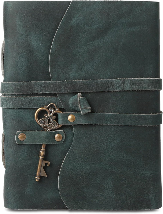 Leather Journal with Lined and Unlined Deckle Edge Paper 8x6 inch and Vintage Key | Handmade Writing Notebook Diary | Bound Daily Notepad for Men & Women Medium, Sketch/Writing pad for Artists