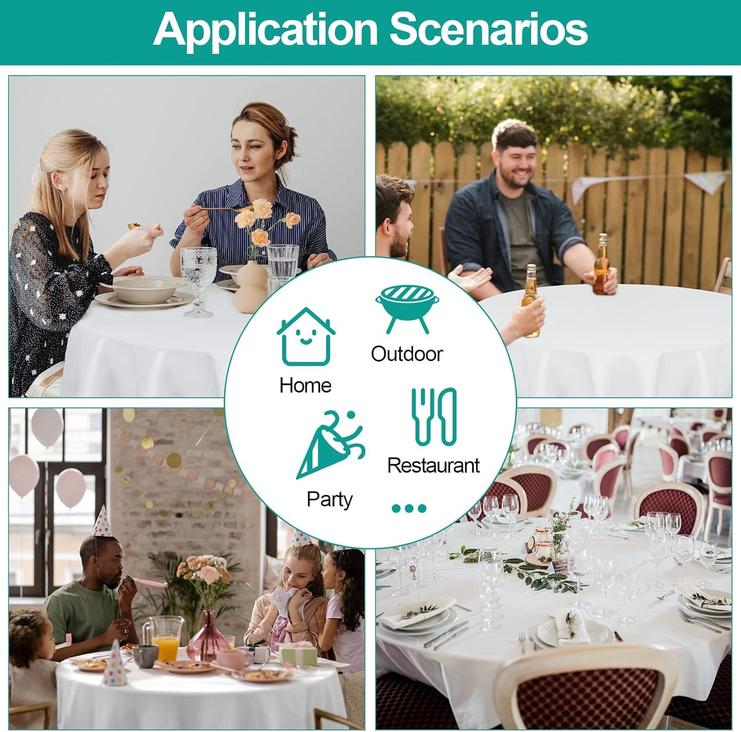 EMART Round Tablecloth White (6 Pack) 132 inch Circular Polyester Table Cover for Wedding Decor, Birthday Party, Banquet and Formal Events