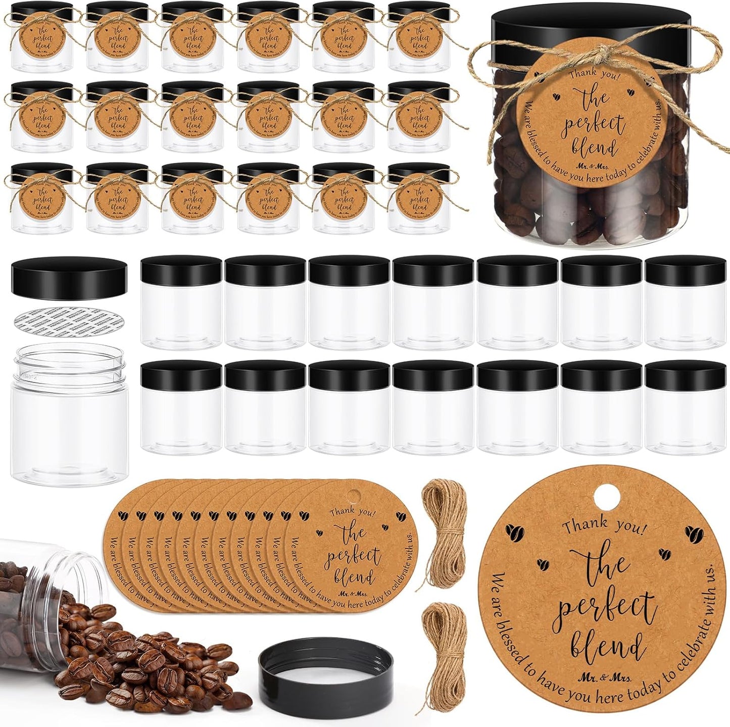 102 Pcs Coffee Bean Wedding Favors for Guests 50 Coffee Bean Jars with Lids 50 Thank You Tags Wedding Tags with Hemp Ropes Thank You Gifts, No Beans