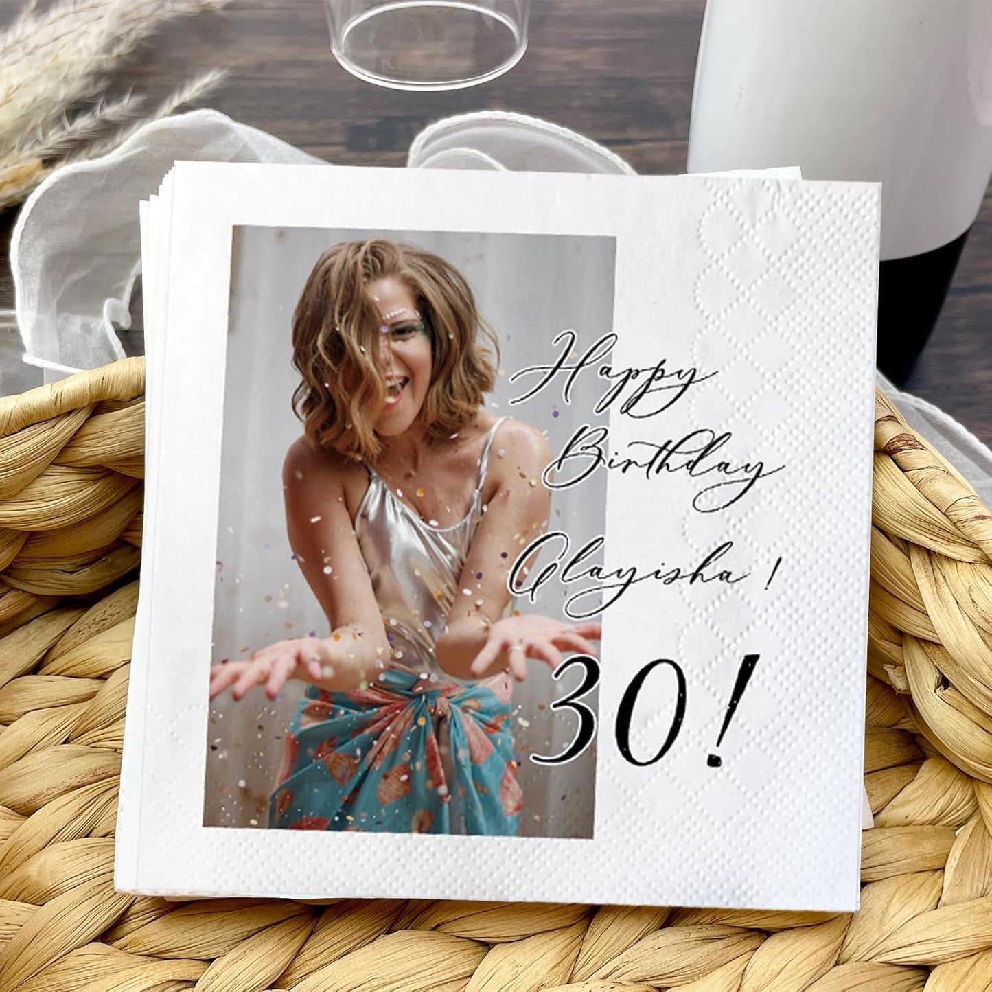 Personalized Custom Napkins: 50 Personalized Printed Napkins, 3 Ply, Custom Cocktail Napkins - Imprinted with Your Logo, Photo or Any Design You Want (white)