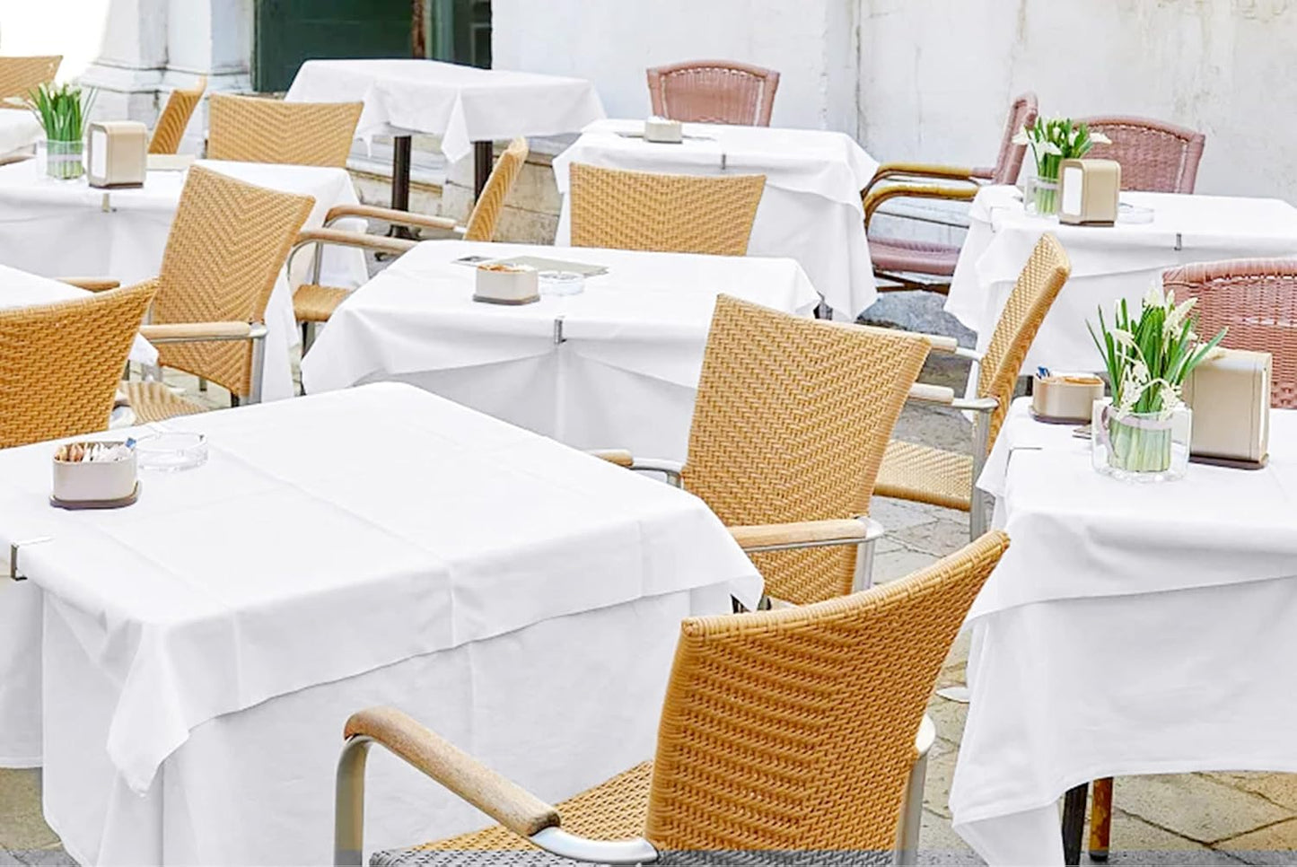 6 Pack White Square Tablecloths 52 x 52 Inch, White Polyester Table Cover for Square Table, Stain and Wrinkle Resistant Washable Fabric Tablecloth, Polyester Tablecloth for Restaurant Banquet Party