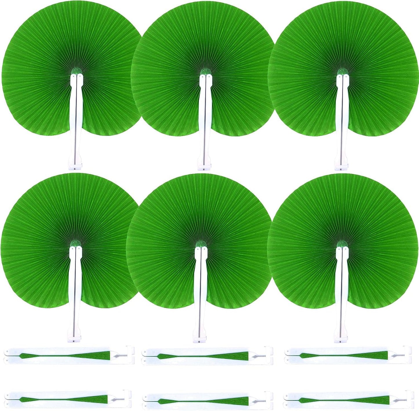 12 Packs Decorative Paper Folding Hand Fans Handheld,Grass Green Round Foldable Wedding Fans Chinese and Japanese Fans Bulk for Bridal Guest Church Party Favors Dancing Birthday DIY