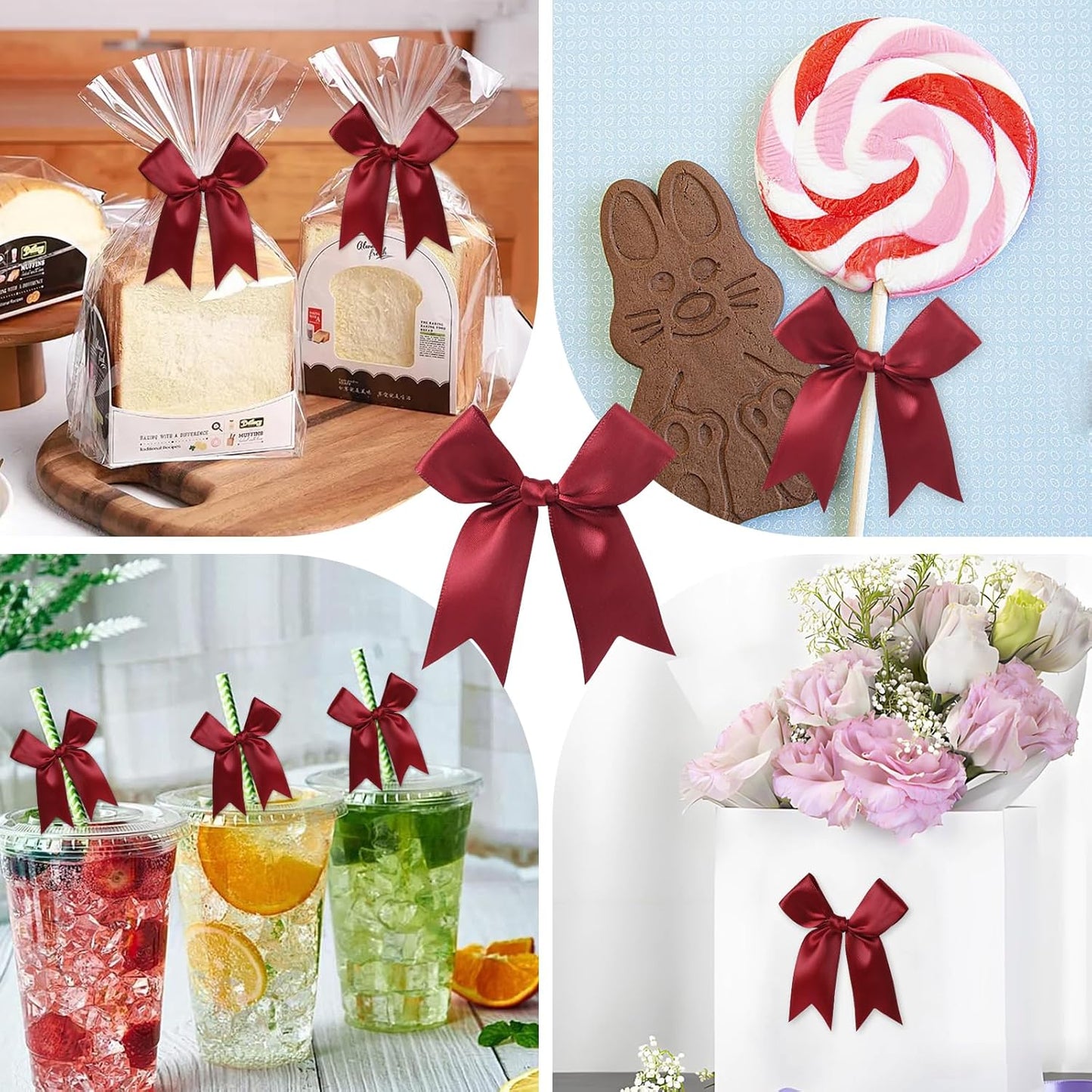 Feluwi Burgundy Gift Wrap Bows (50 Pcs) - 3.3 Inch Elegant Plastic-Free Bows for Christmas Gifts, Birthday Presents, Wedding Friendly Party Supplies, Baby Shower, Gift Bags Decorative Accessories