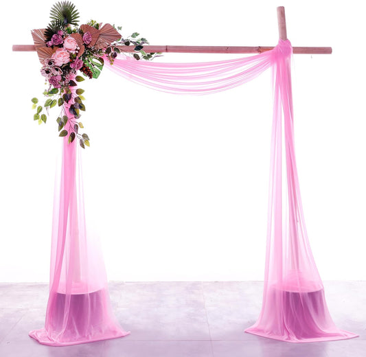 VDS Pack of 2 Panel (30 Inch X 30 Feet) Wedding Arch Draping Fabric Sheer Chiffon Fabric Drapery for Wedding Ceremony Reception Swag Backdrop Canopy Chuppah ARBO Altars Decoration (Bubblegum)