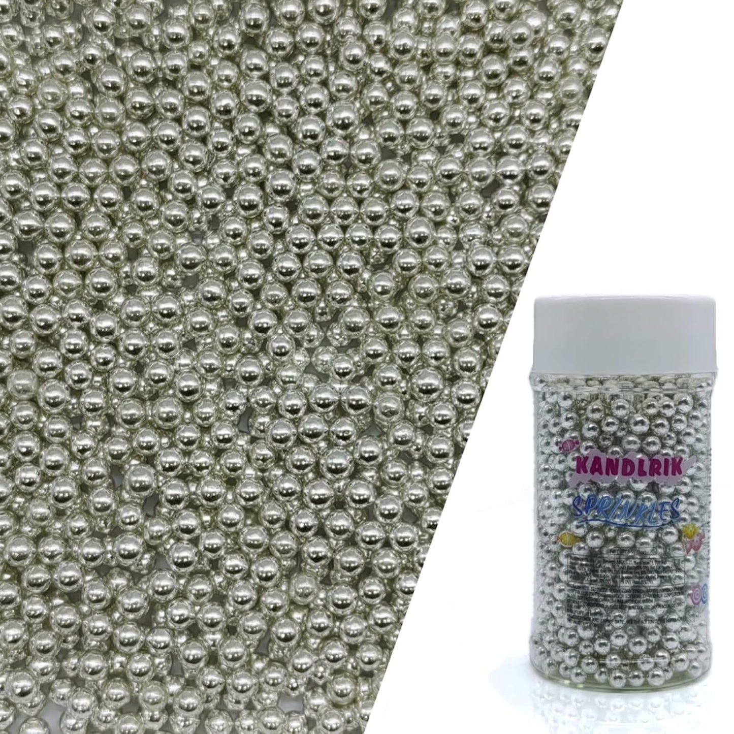 Edible Silver Pearl Sugar Sprinkles Candy 4mm Mini Pearls Cake Decorations Cupcake Toppers Cookie Decorating Perfect for Wedding Party Valentine Halloween Christmas Supplies 3OZ