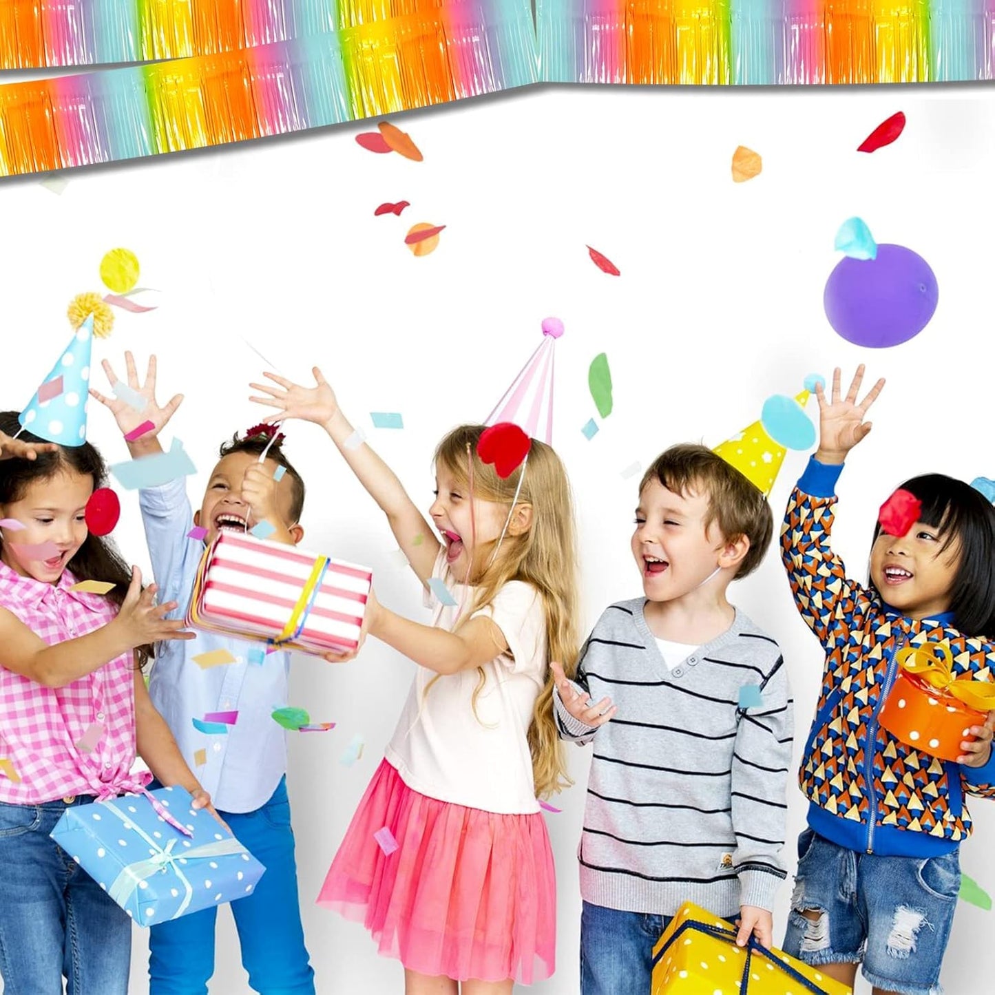 6 Pack 10 Feet Foil Fringe Garland Metallic Tinsel Streamers Banner Wall Hanging Backdrop Banner for Parade Floats, Thanksgiving, Christmas, Birthday, Halloween Party Decorations(Light Rainbow)