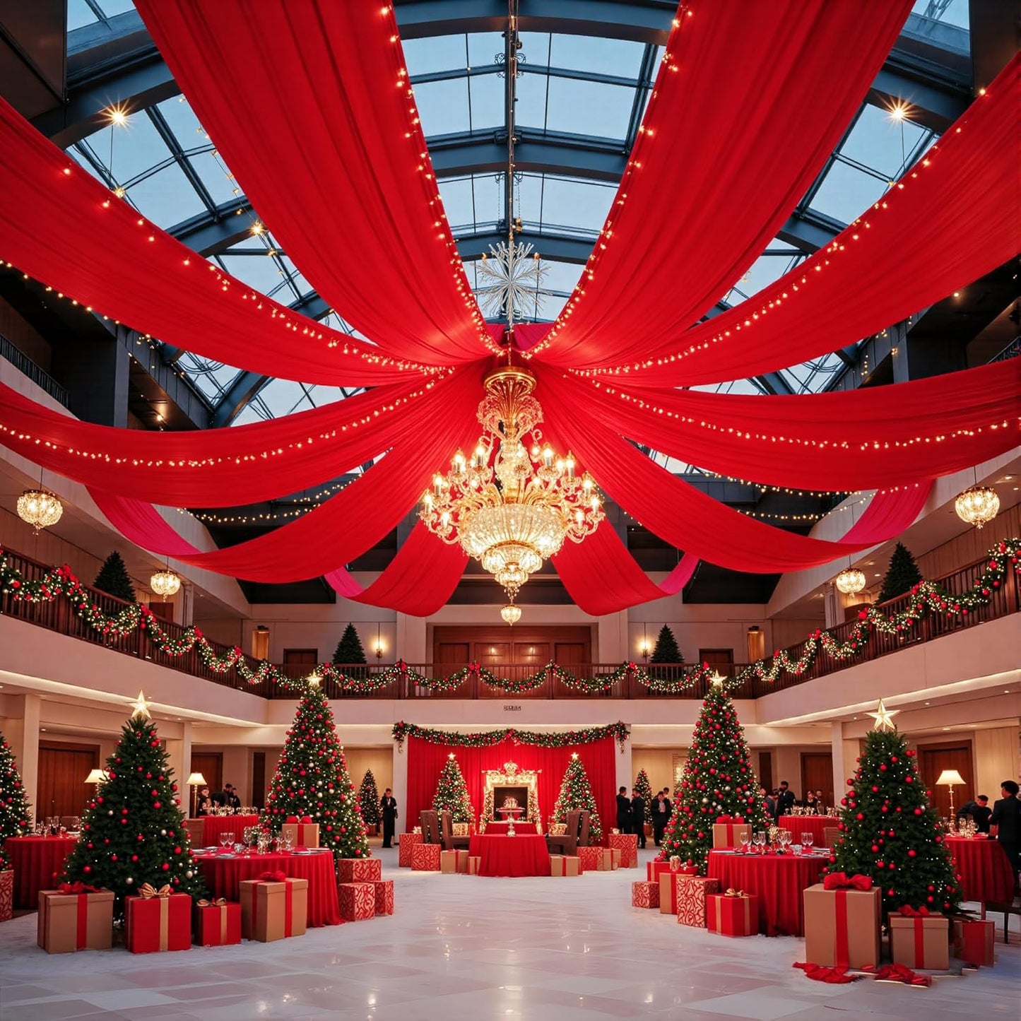 PartyVillage 2 Panels 5ftx30ft Red Ceiling Drapes for Wedding Parties – 30 FT Extra Long Thick Polyester Wrinkle-Free Drapery Tent Decor Decorations for Birthday Party Ceremony Stage Swag