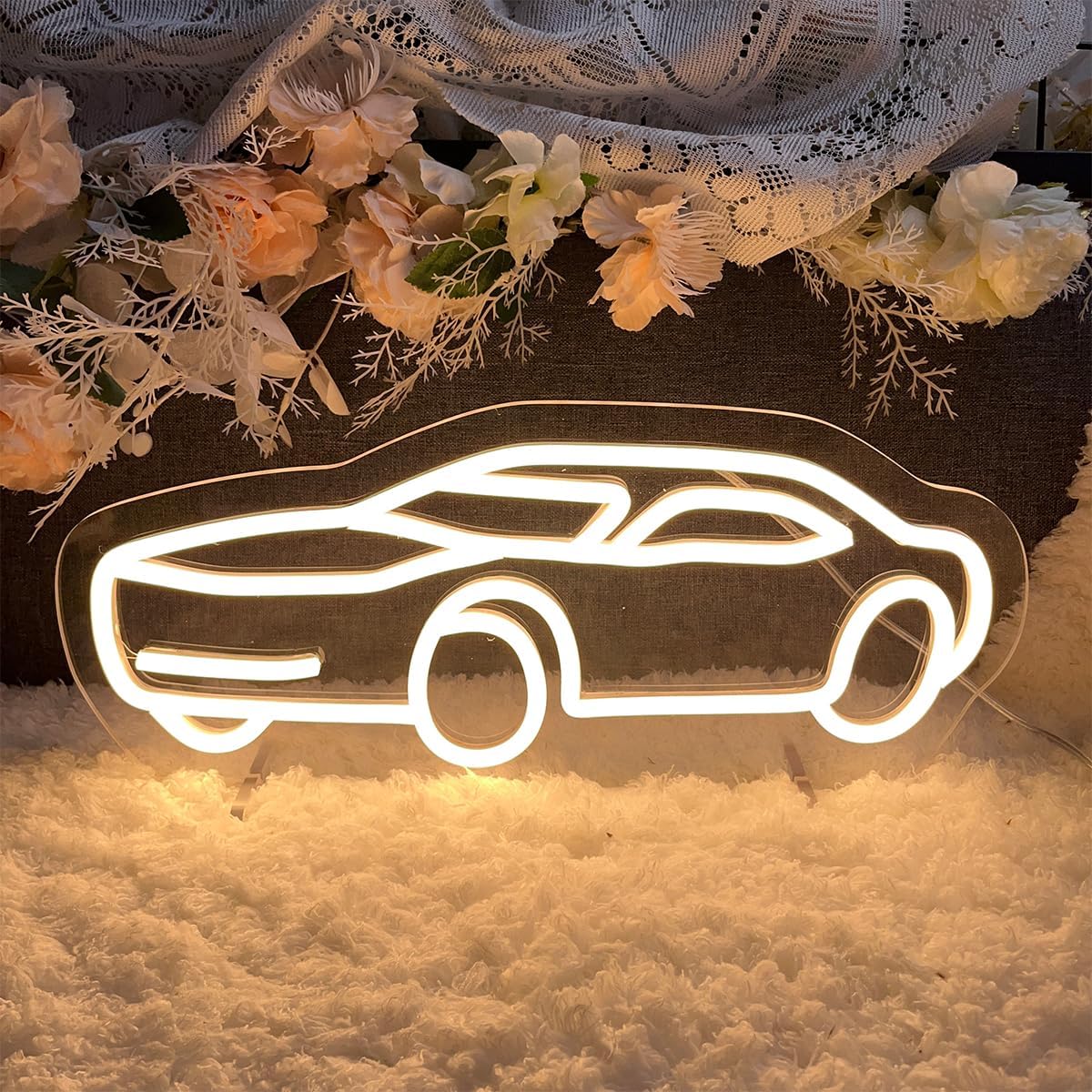 Sports Car Table Number Neon Sign Desk Lamp Night Light Wedding Letter LED Neon Sign Wedding Table Decorations Neon Light Shop Bedroom Home Room Decor Christmas Party Warm White USB 40×17.9CM