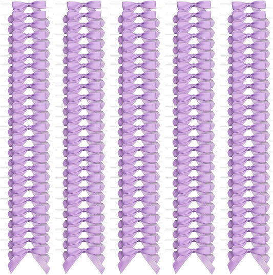 Bright Creations 100 Pack Purple Twist Tie Bows for Treat Bags, 3" Small Satin Ribbons for Craft Decoration, Gift Wrap, Themed Party Favors, Baked Goods - Purple Bow