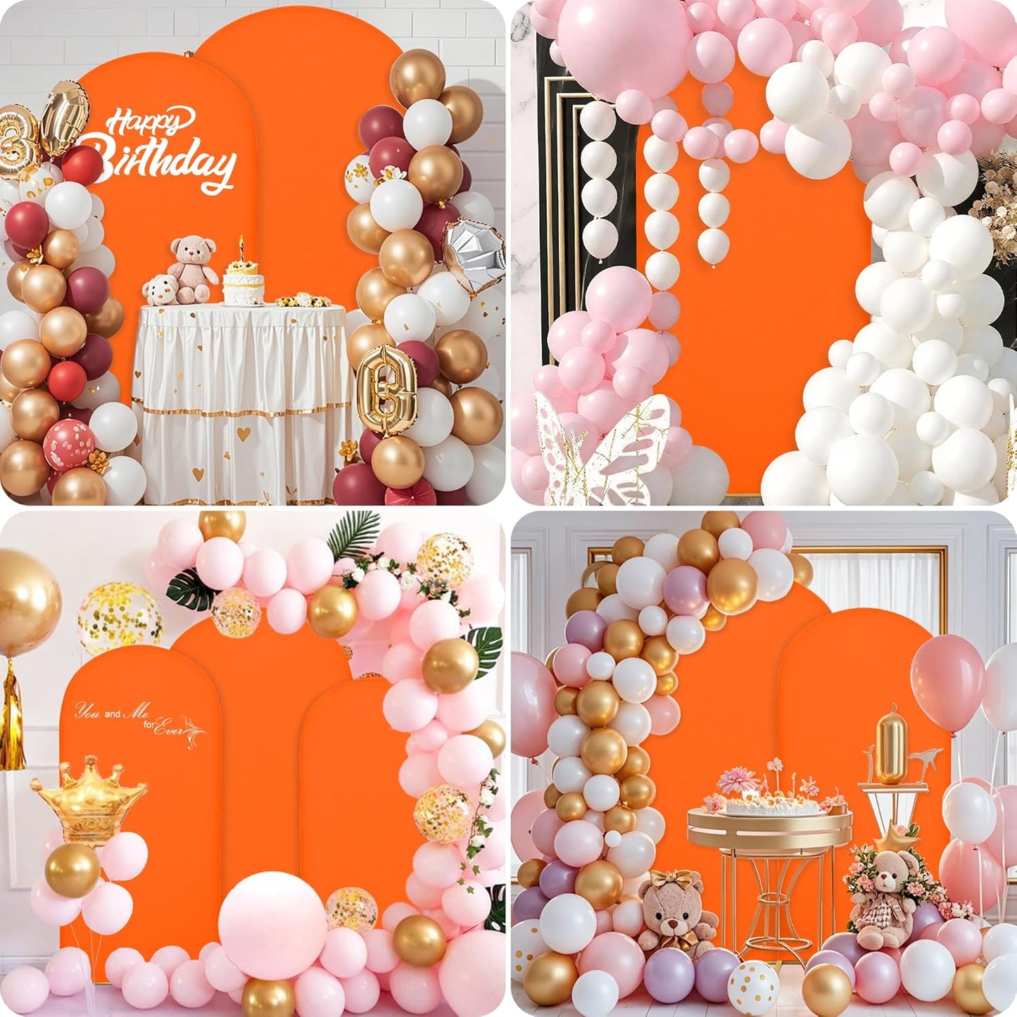 Wedding Arch Covers Arch Backdrop Cover Arch Stand Covers 7.2FT 6FT Set of 2 Arch Cover Spandex Fabric Stretchy Backdrop for Wedding Birthday Party Decoration Baby Shower (Candy Orange)