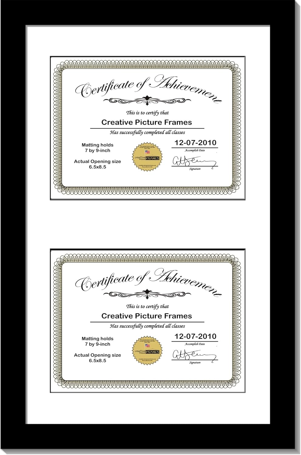 Creative Picture Frames 10X16Bk-B Black Vertical Double Diploma Frame With 2 Opening Black Matting | Holds 2-7X9-Inch Documents With Installed Wall Hanger