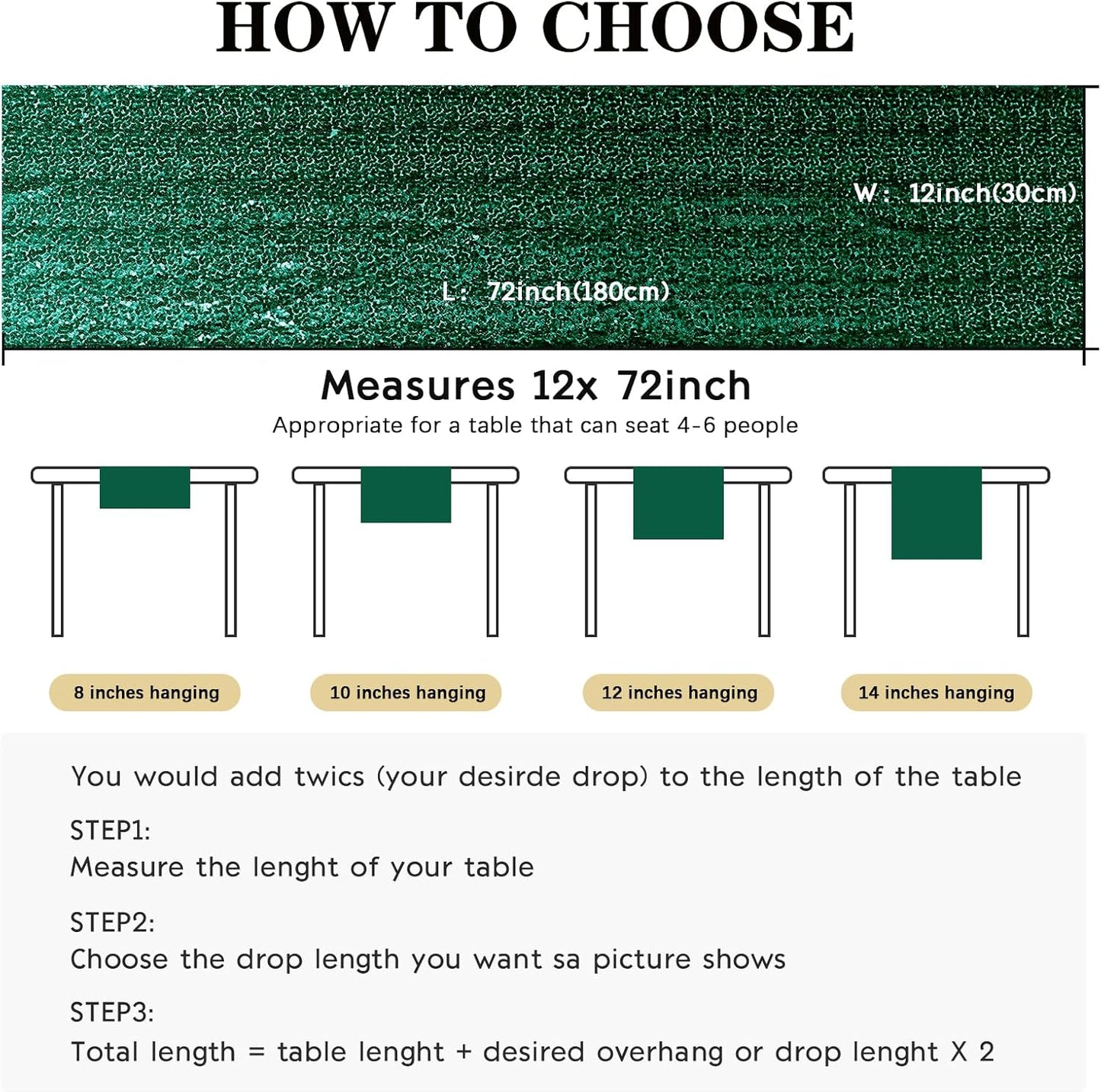 10 Packs 12 x 72 inches Sequin Table Runner, Hunter Green Glitter Table Runner for Birthday Party Supplies Wedding Engagement Baby Shower Holiday Celebration Event Decorations